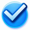 A blue checkmark icon, white background