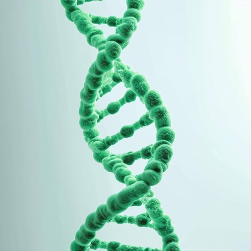 A mint green DNA Strand, white backgound