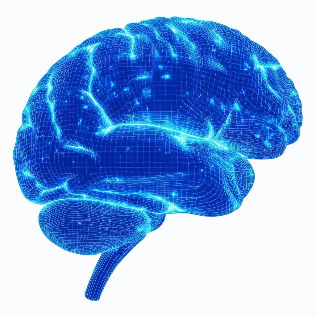 Generate an image of a windows blue brain, white background