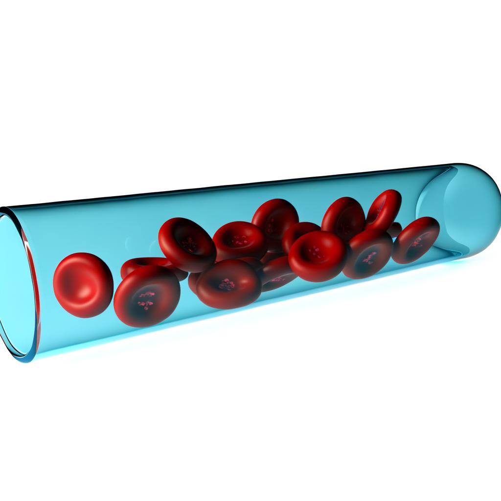 Reb blood cells in a windows blue tube with on a white background