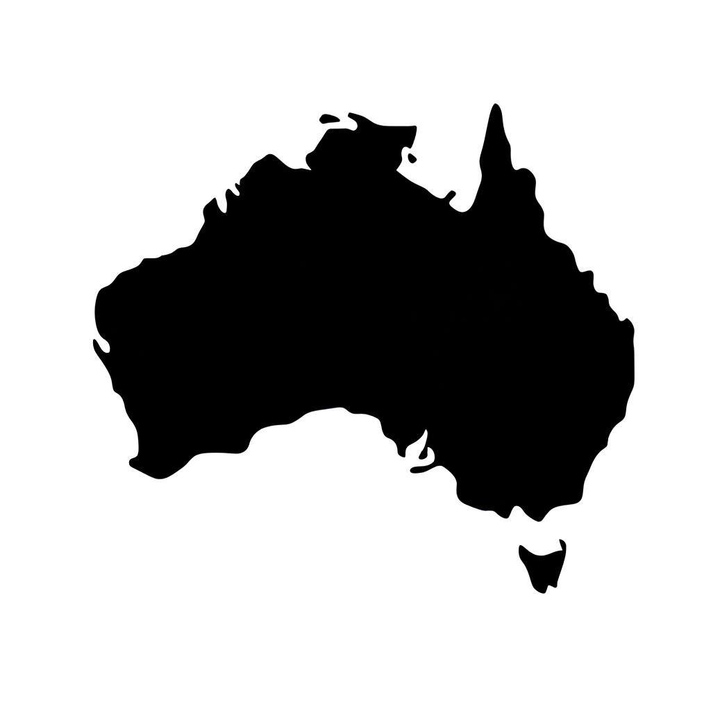 a black silhouette of Australia, white background