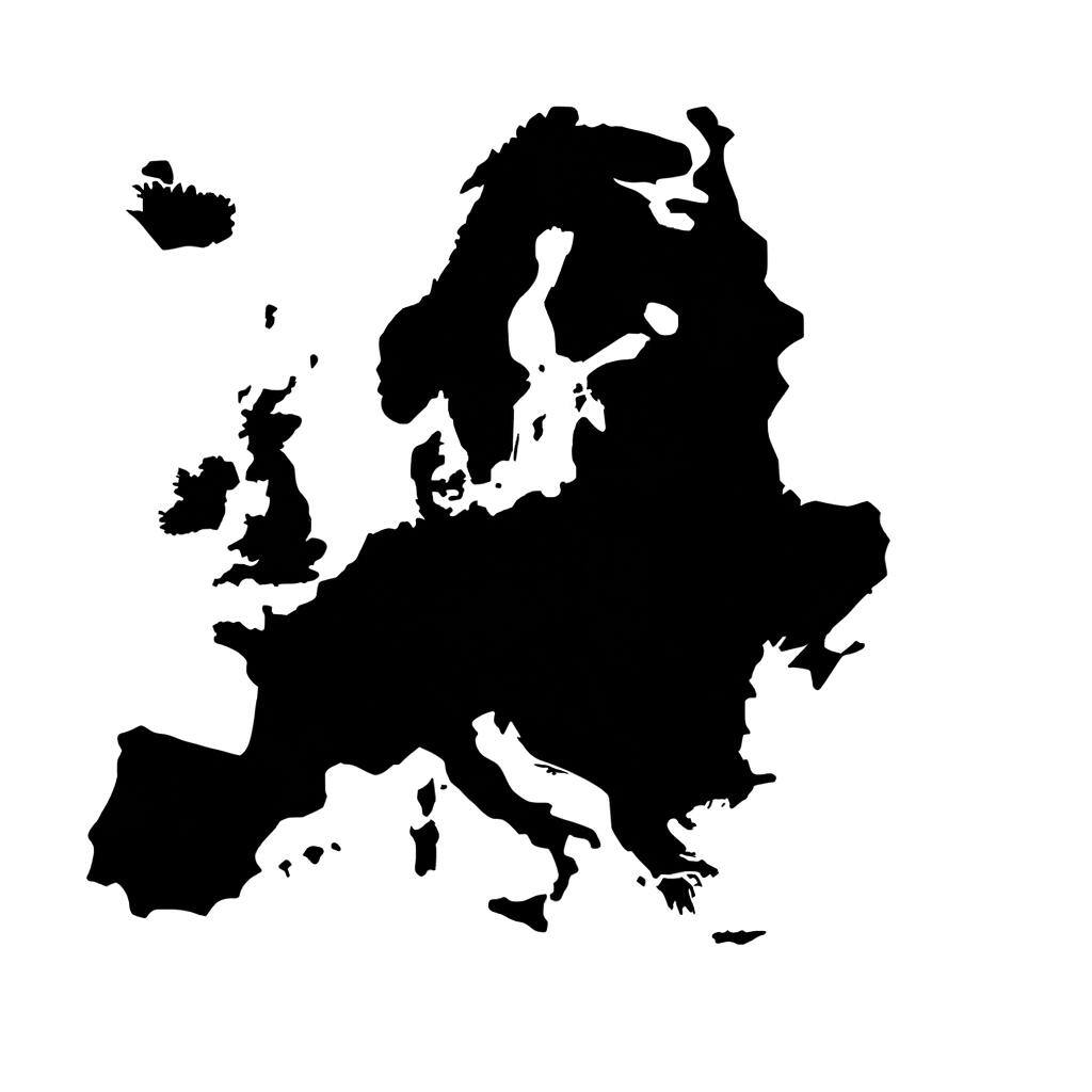 a black silhouette of europe with a white background