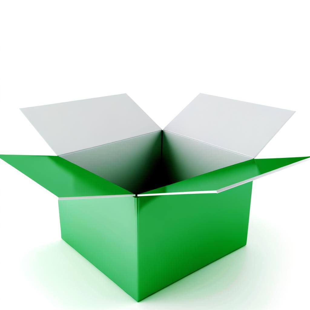 a light shamrock green open shipping box on a white background