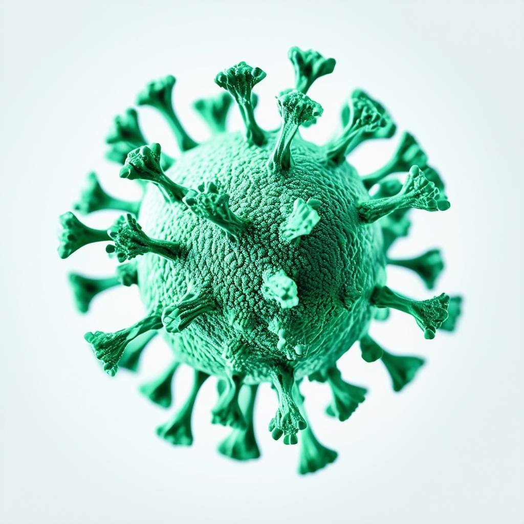 a mint green virus cell, white background