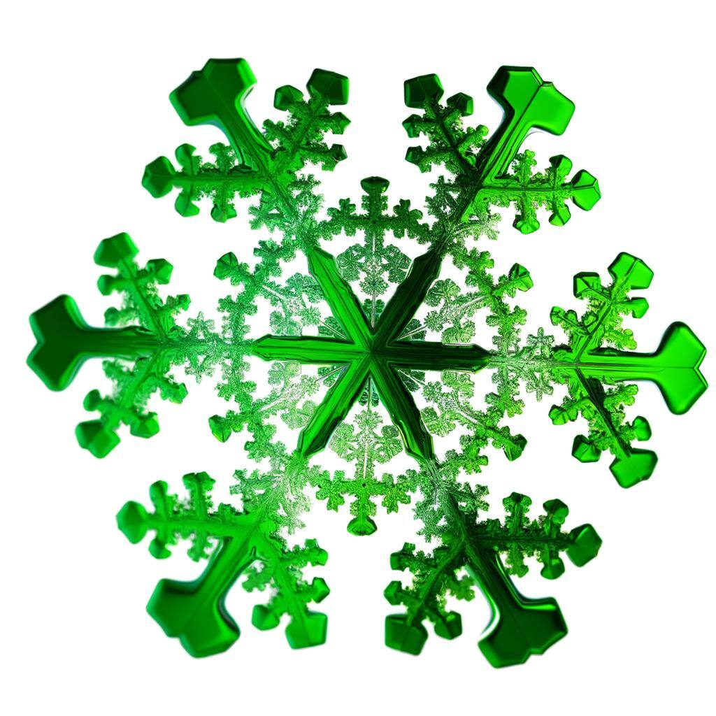 a shamrock green snowflake with a white background