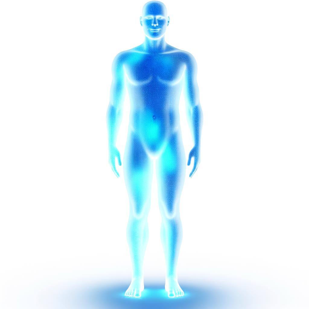 a windows blue gender neutral human body, white background