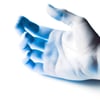 a windows blue human hand with a white background