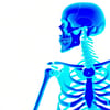 a windows blue human skeleton with a white background