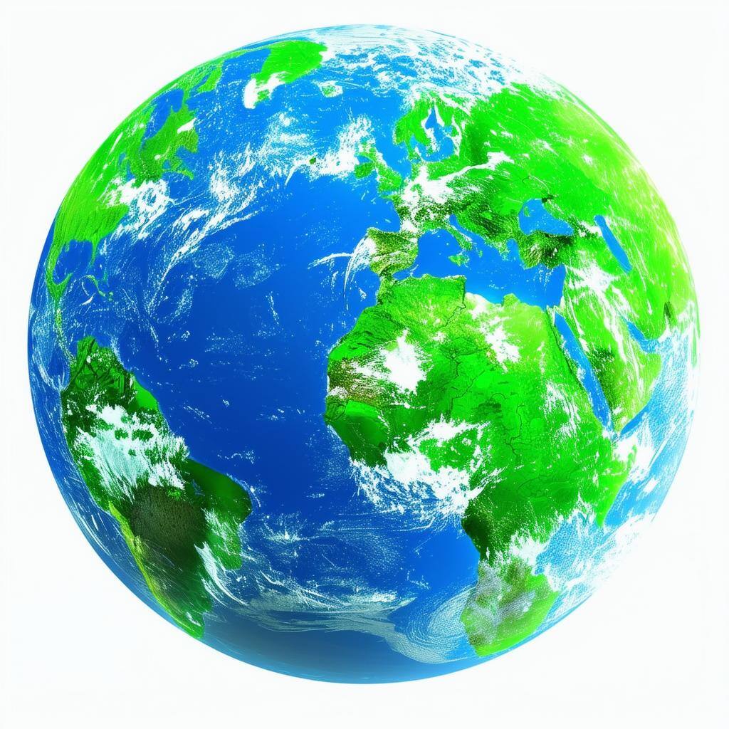 digital art of a blue and green earth, white background