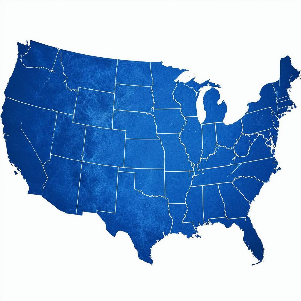 generate a blue silhouette of USA, white background