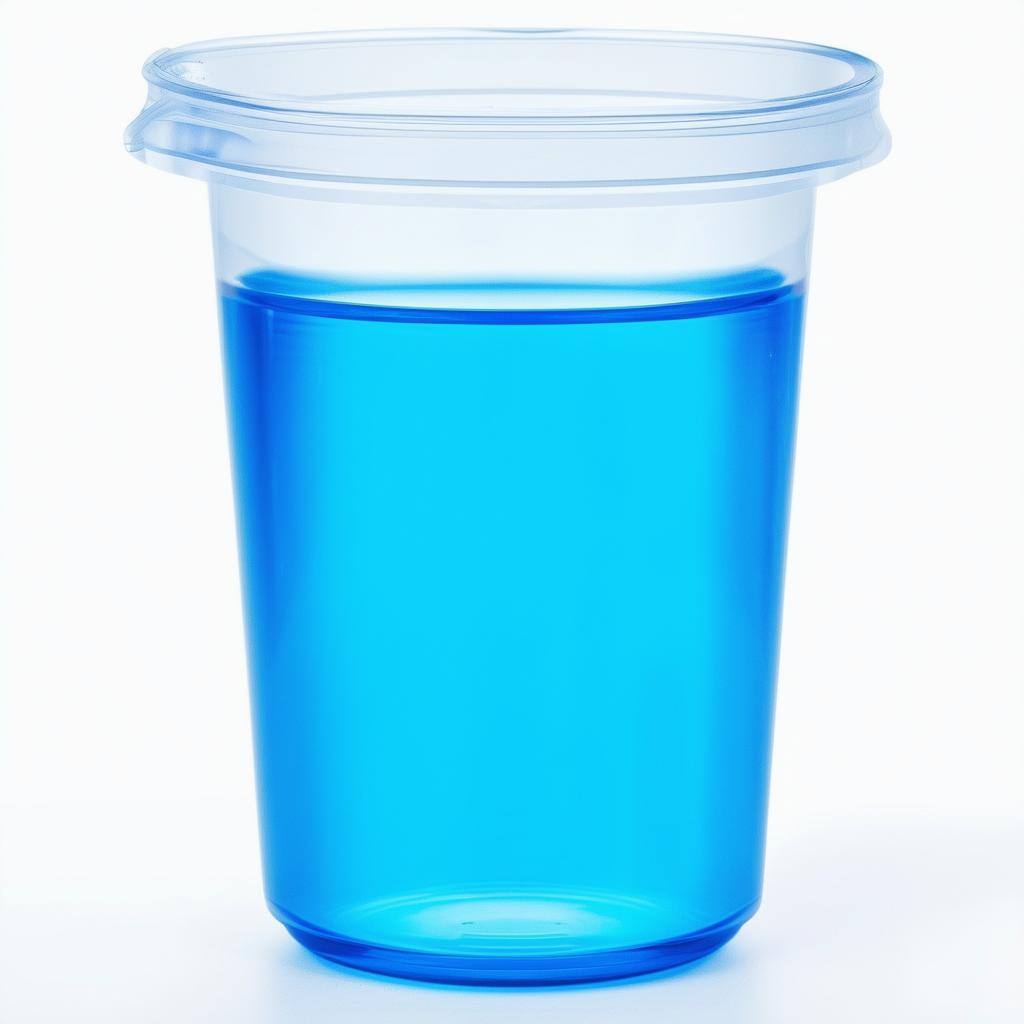 generate an image of a blue urine collection cup, white background