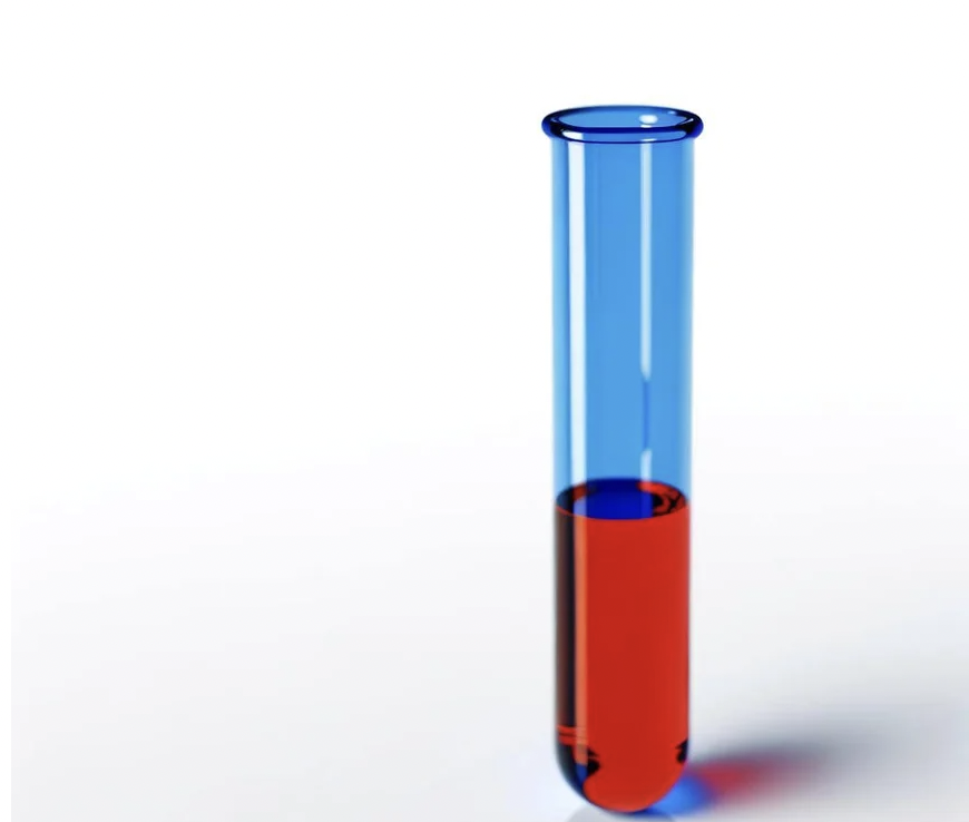 Red blood cells in a blue scientific tube