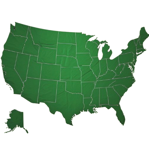 A green silhouette of the Us